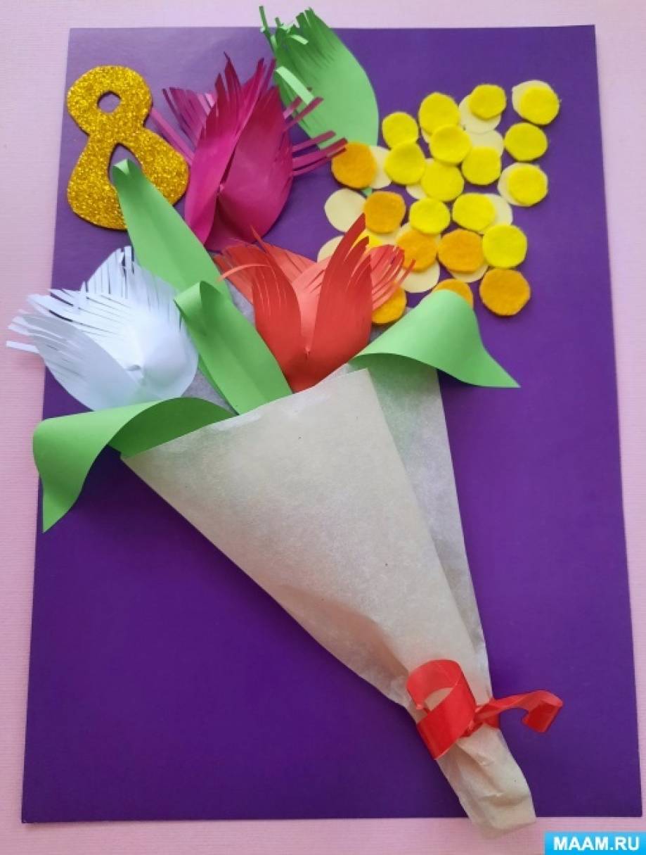 Мастер-класс по изготовлению праздничной открытки «Весенний букет» с использованием бумаги, фетра и фоамирана