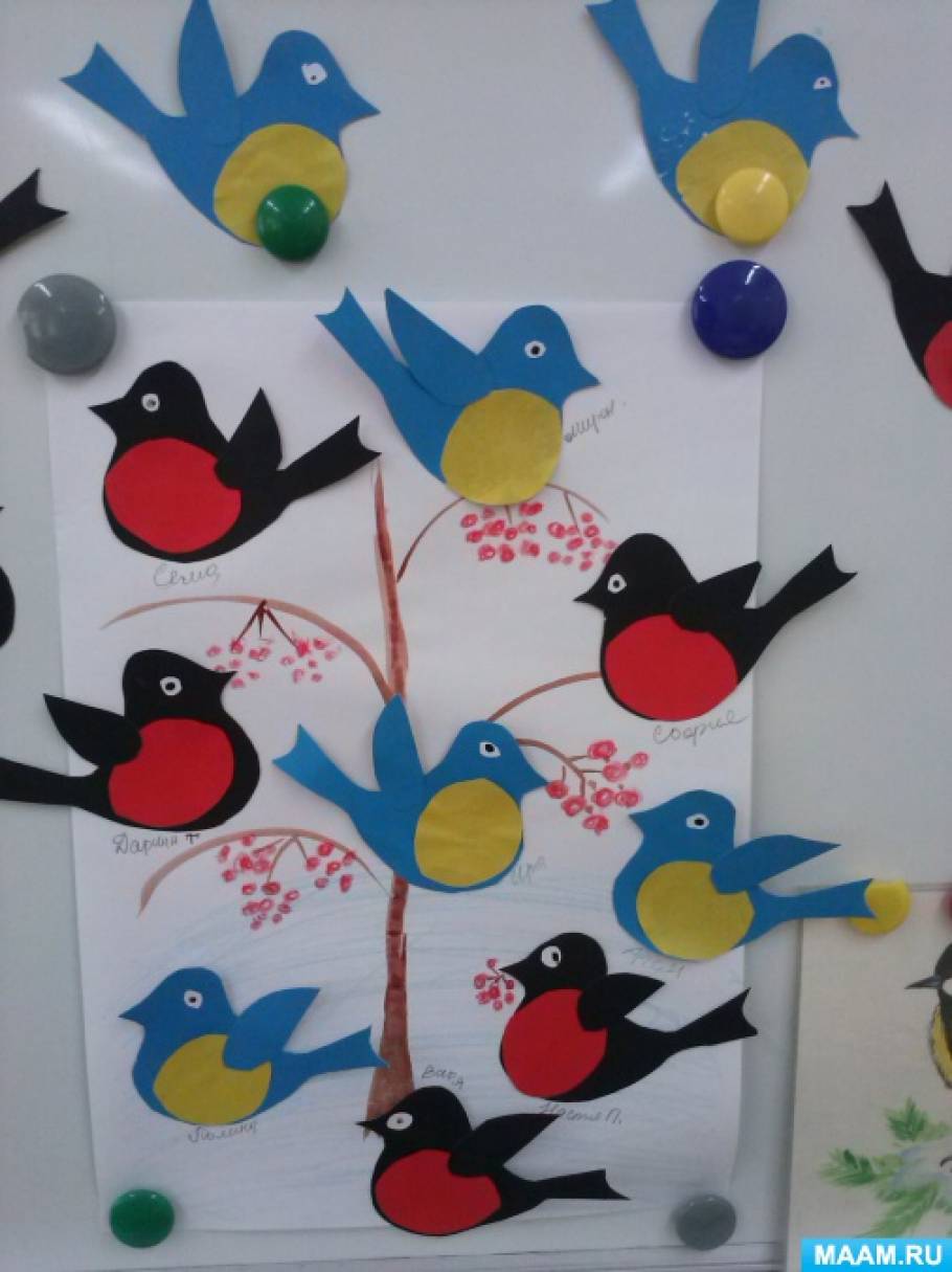 День птиц в ясельной группе. Птицы вторая младшая группа. Коллективные работы детей в детском саду птицы. День птиц в первой младшей группе. Аппликация в младшей группе.