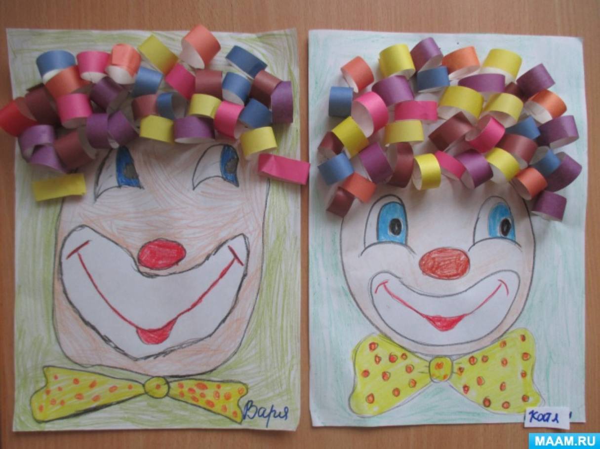 Рисование маска младшая группа. Аппликация клоуны в подготовительной группе. Клоун аппликация для детей. Поделка клоун из цветной бумаги. Весёлая аппликация "клоун".