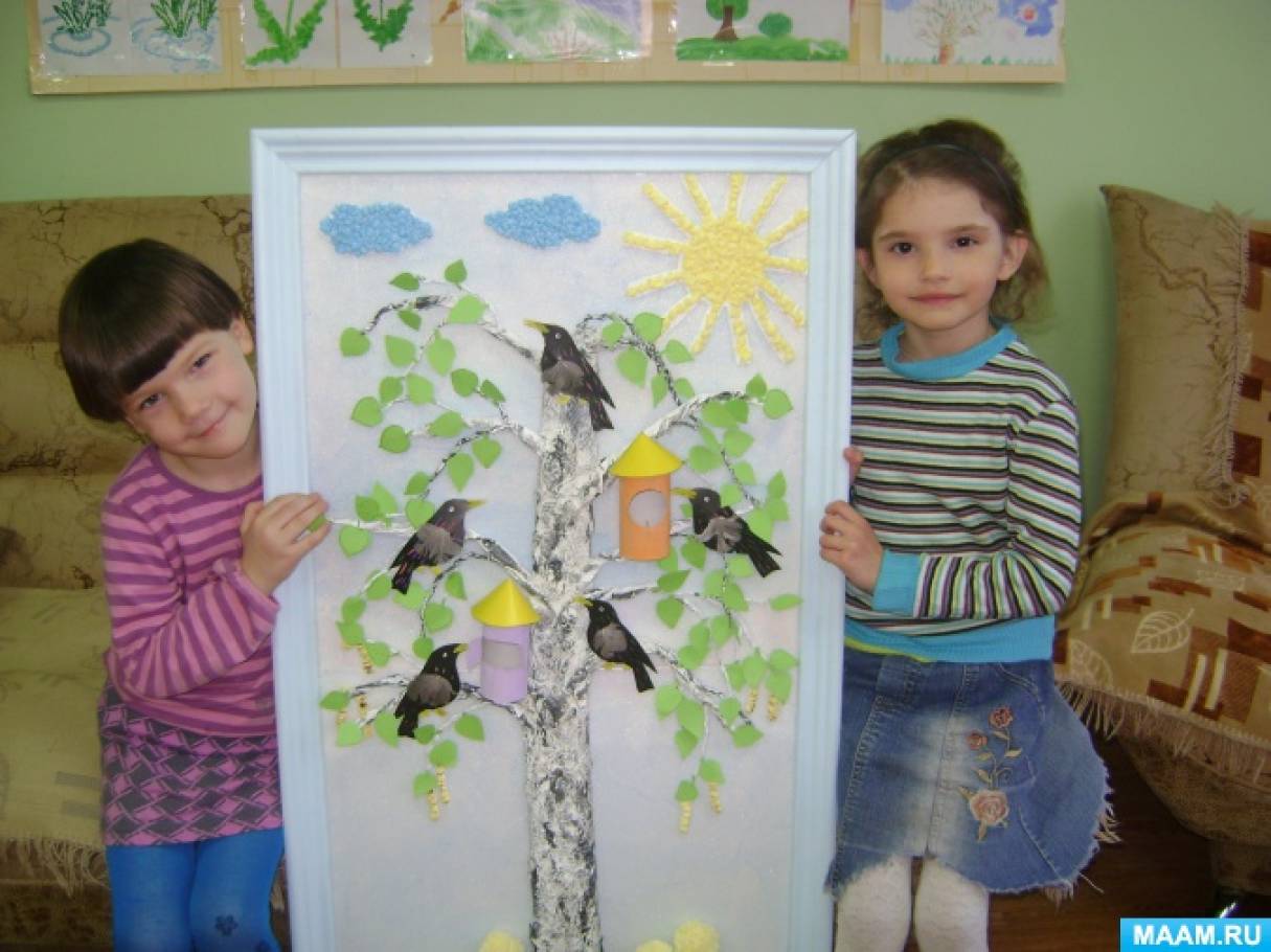 Конспект занятия в средней группе экология. Коллективные работы детей в детском саду птицы. Рисование в детском саду весной. Весенние проекты в подготовительной группе.