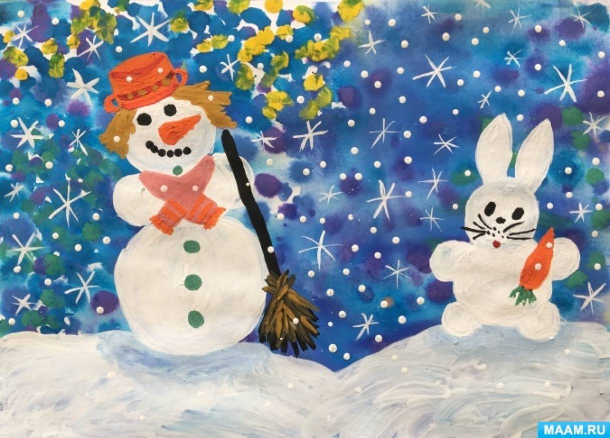 Совместная деятельность по рисованию «Плакат «Снеговики» в первой младшей группе детского сада