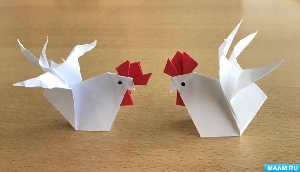 Мастер-класс по оригами «Белый петушок — красный гребешок» для детей средней группы