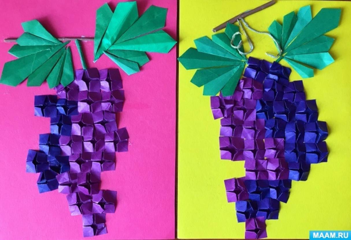 «Гроздь винограда». Аппликация в технике «мозаика из модулей «цветок» для детей старшего дошкольного возраста