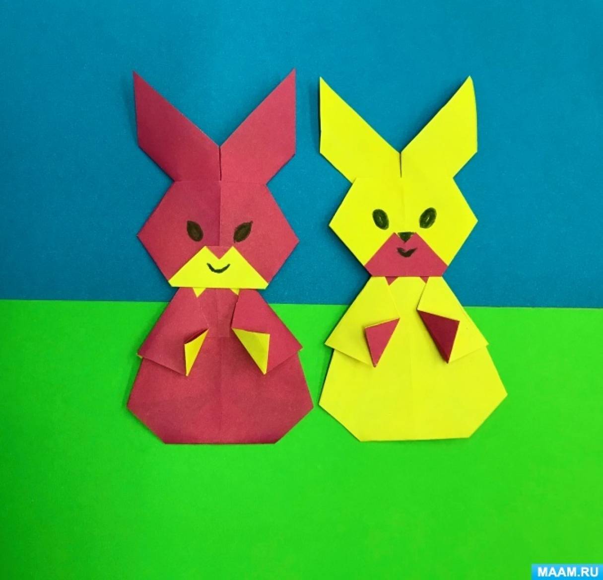 Мастер-класс по оригами из бумаги «Зайчик» для старших дошкольников