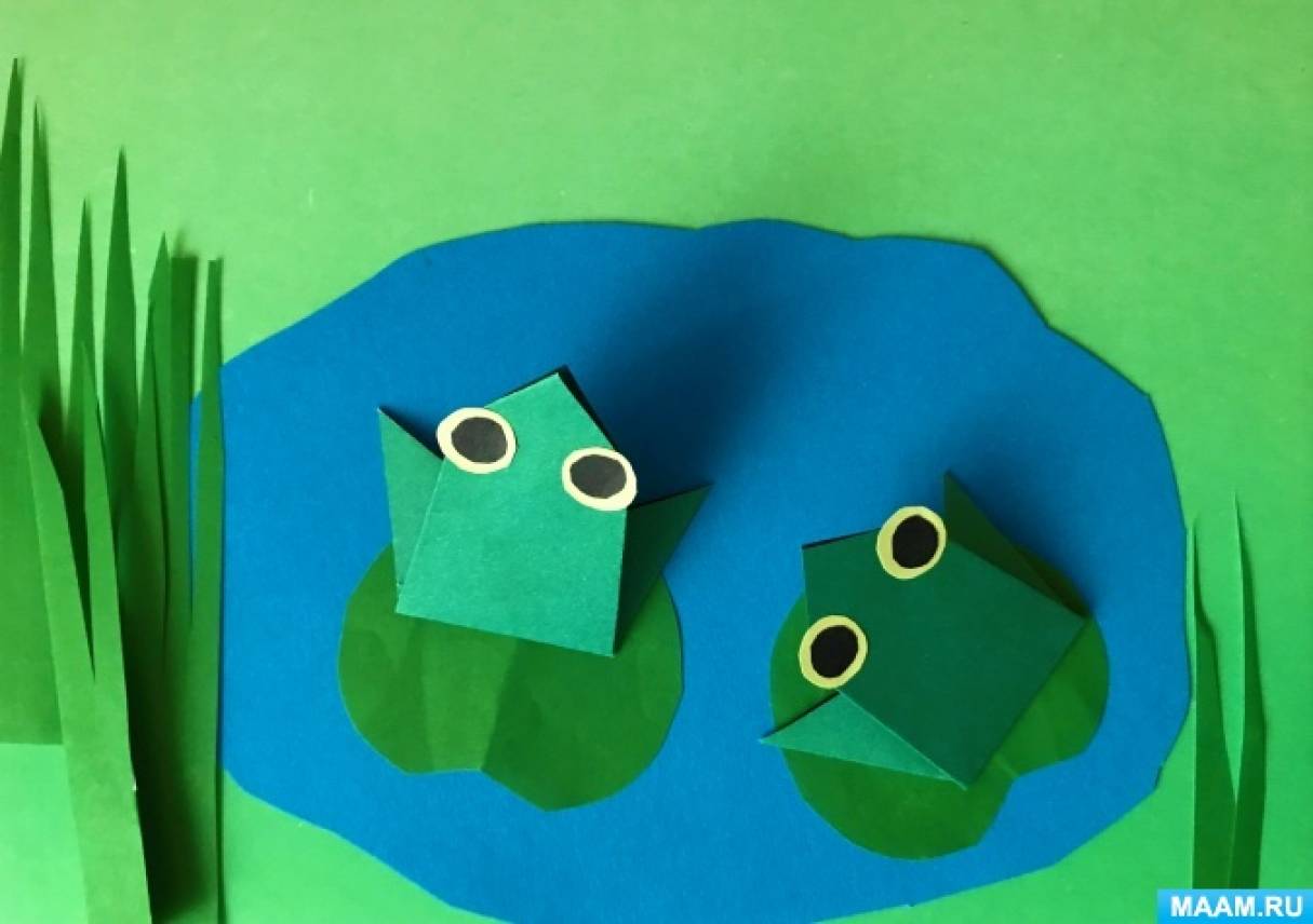 Мастер-класс по аппликации из цветной бумаги с элементами оригами для дошкольников «На болоте две подружки, две лягушки»
