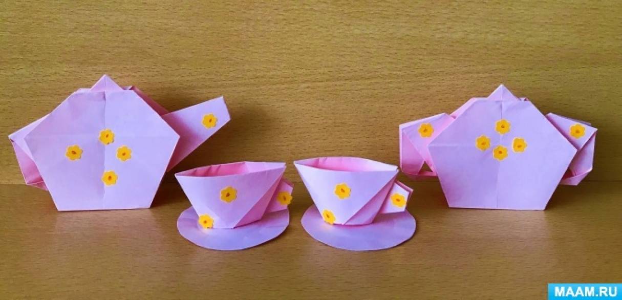Мастер-класс по оригами «Чайная посуда — чайник, сахарница» для старших дошкольников