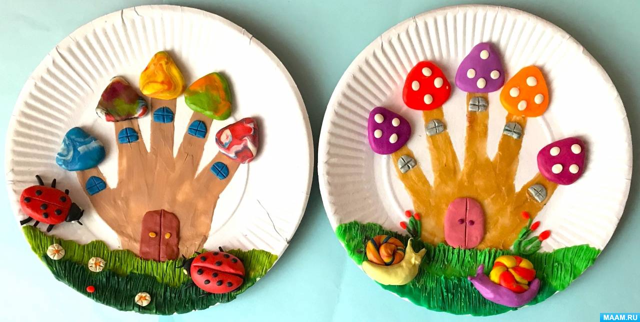 Мастер-класс по пластилинографии на бумажной тарелке «Грибок-теремок» для старших дошкольников