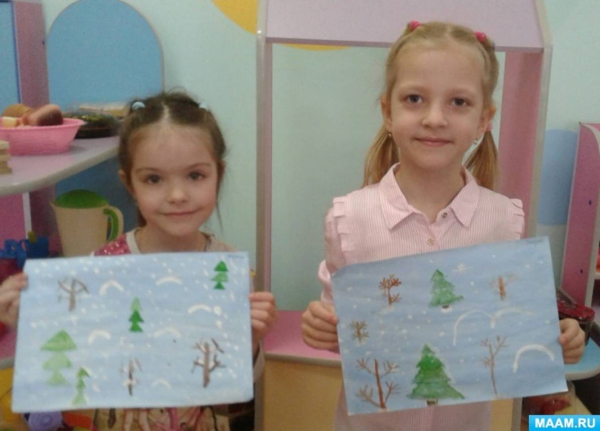 Конспект занятия по рисованию в старшей группе «Зима»