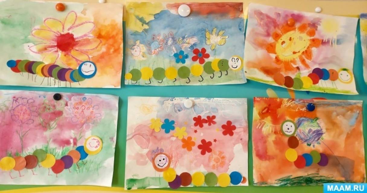Развитие творчества в изобразительной деятельности у детей четырех лет «Ползут по дорожке разноцветные горошки»
