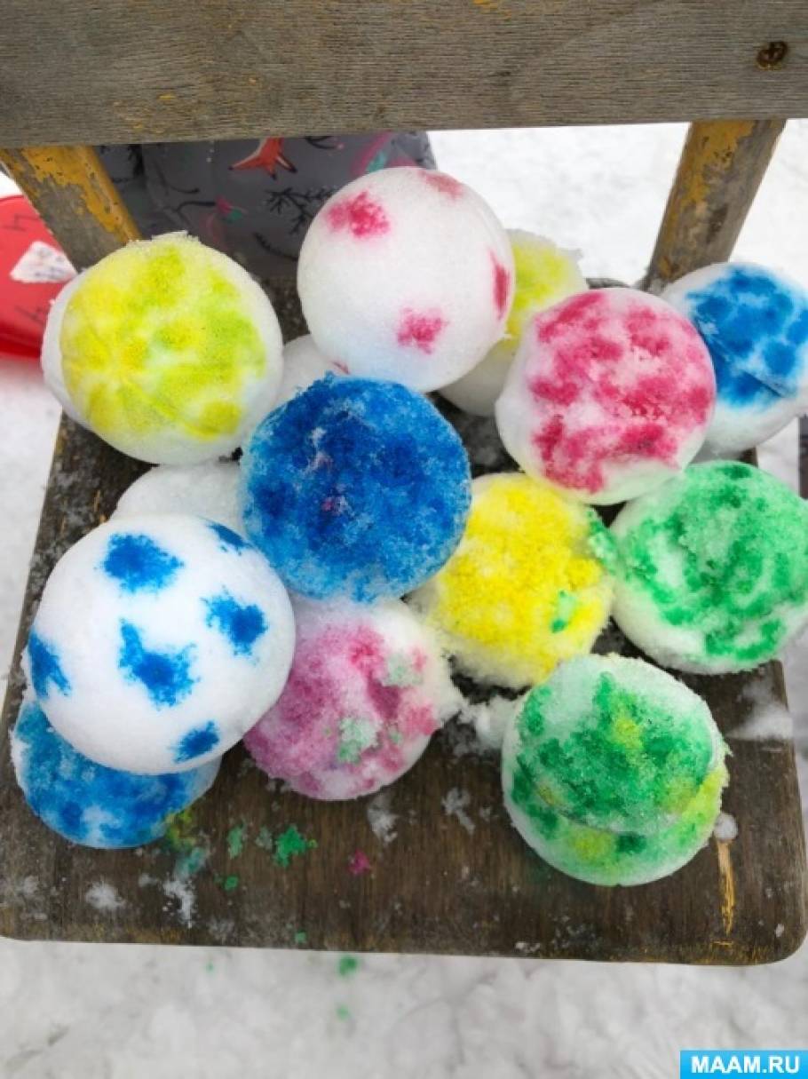 Опыты со снегом «Разноцветные шарики» для детей младшей группы