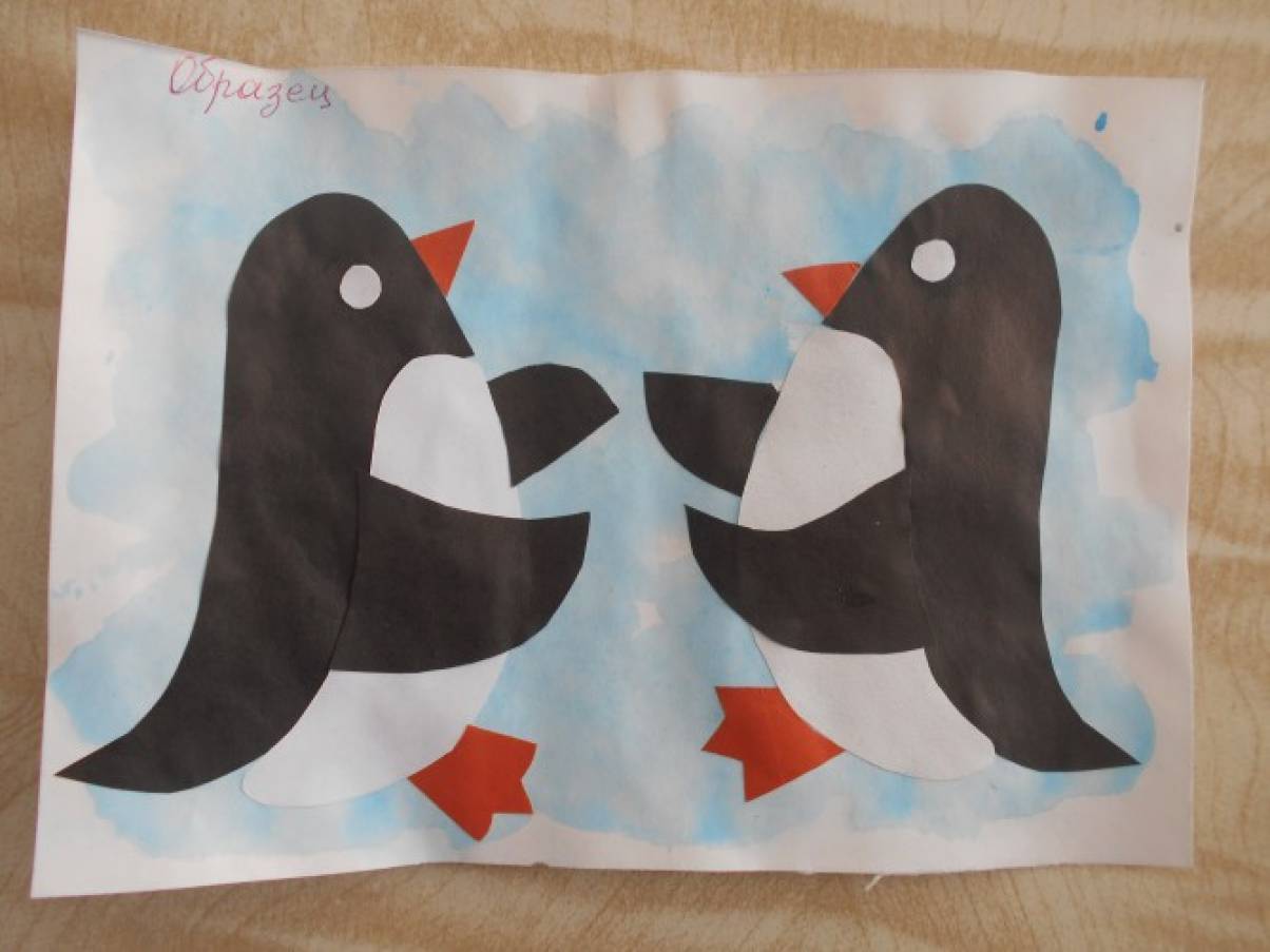 Аппликации из бумаги и картона. Пингвины на льдине.