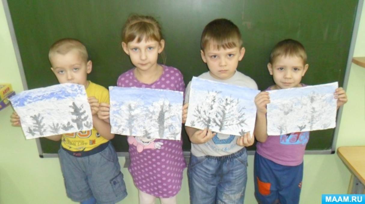 Конспект занятия по ИЗО в старшей группе «Зимний лес»