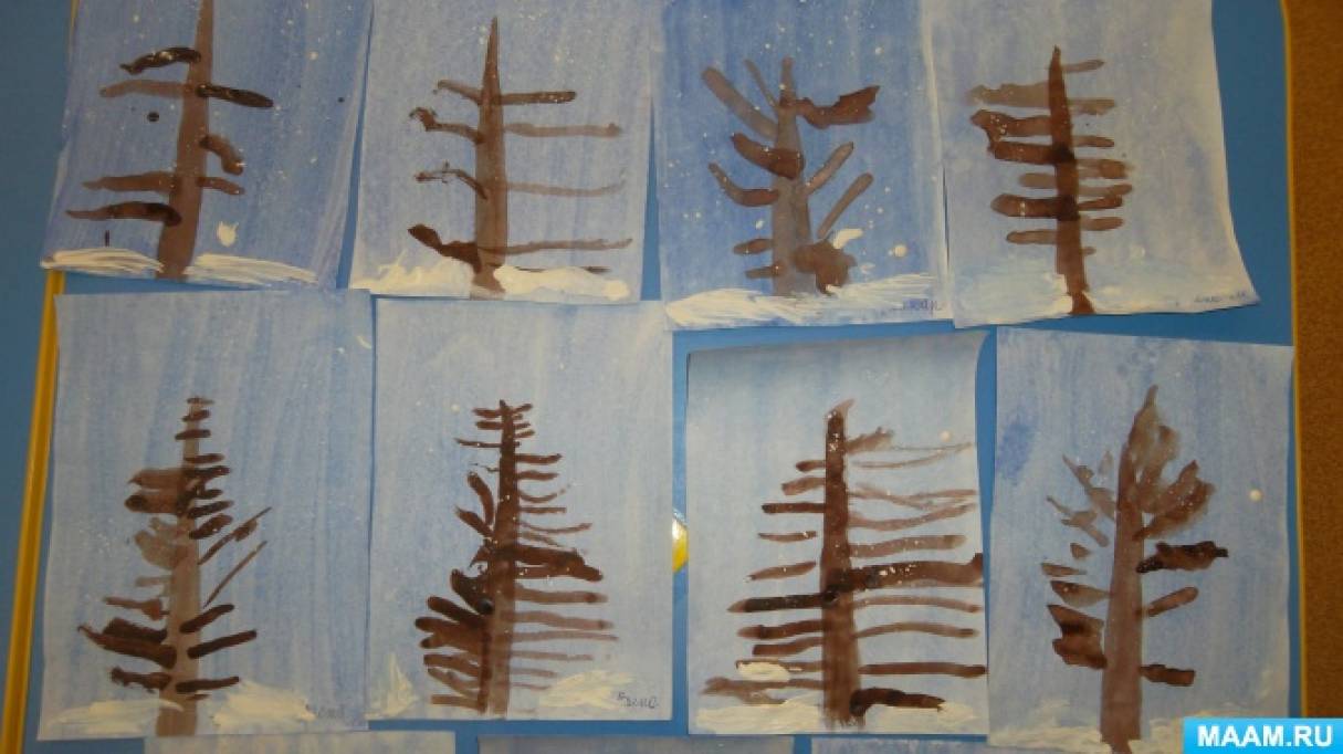 Рисование дерева в младшей группе. Рисование в младшей группе зима. Рисование деревья в снегу 2 младшая группа. Зимнее дереворисовпние.младшая группа. Деревья в снегу вторая младшая группа