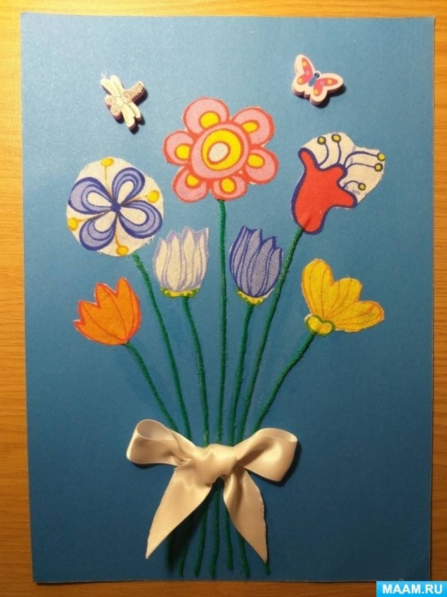 Мастер-класс по изготовлению открытки ко Дню матери «Цветы для мамы» в технике «аппликация из ткани»