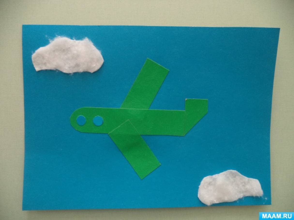Конспект занятия по аппликации самолеты”. Аппликация самолета в средней группе: открытки и картины к праздникам из бумаги и пластилина
