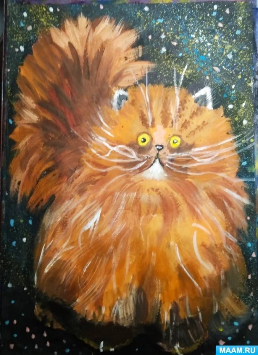 Мастер-класс по живописи «Пушистый кот». Пошаговое рисование гуашью в подготовительной группе