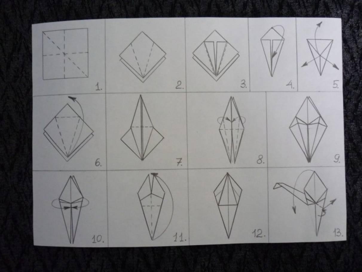 Поэтапно сделать журавля из бумаги своими руками