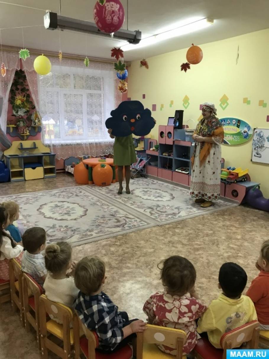 Осеннее развлечение «Тучка в гостях у ребят» во второй младшей группе Фото Осеннее развлечение «Тучка в гостях у ребят» во второй младшей группе