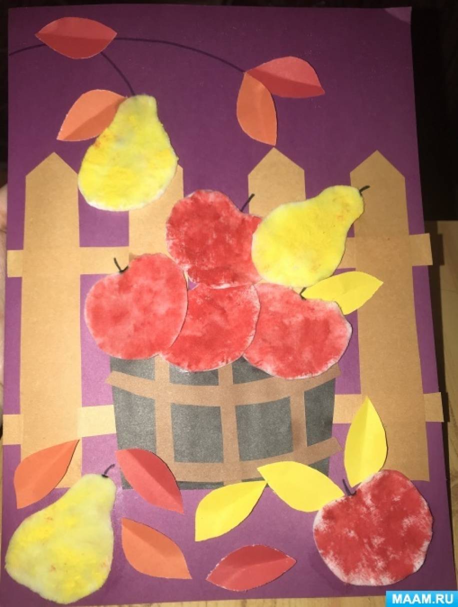 Мастер-класс по аппликации из цветной бумаги и ватных дисков «Осенний урожай» для детей старшего дошкольного возраста