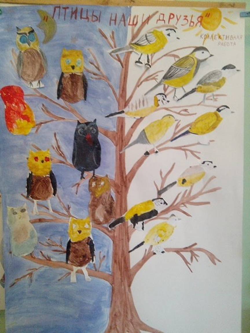 Коллективная работа день птиц. Рисование птицы в старшей группе. Рисование в старшей группе на тему птицы. Рисование ко Дню птиц в старшей группе. Рисование птица на дереве.