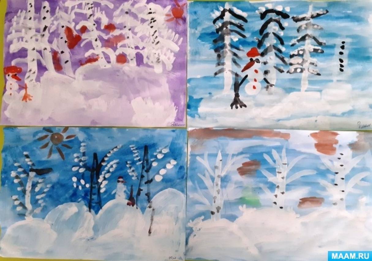 конспект занятия по рисованию зима в лесу