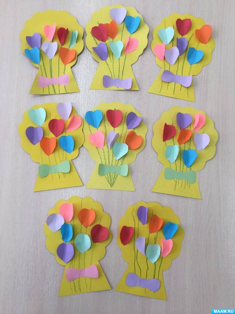 Открытка «Букетик для мамы» детский мастер-класс по аппликации с ...