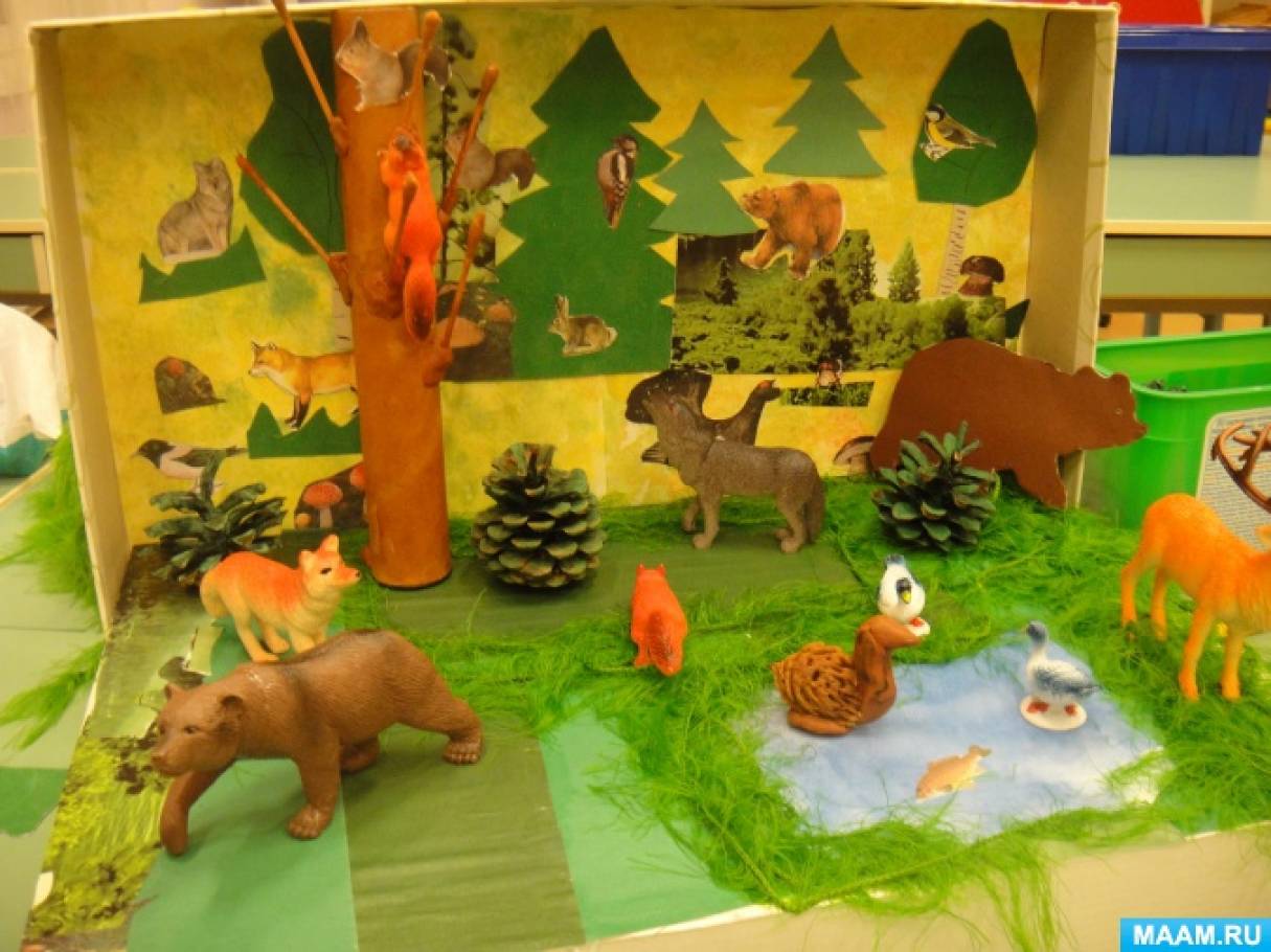 Детский сад для зверей. Макет лес для детского сада. Макет леса с животными для детского сада. Макет леса для детского. Макет животные леса для детей.