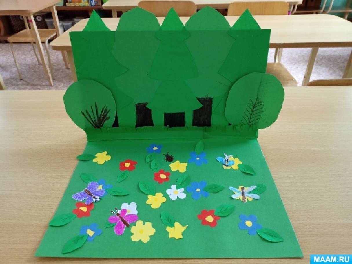 Фотоотчёт о творческой работе по изготовлению макета для детей подготовительной группы «Цветущий луг»