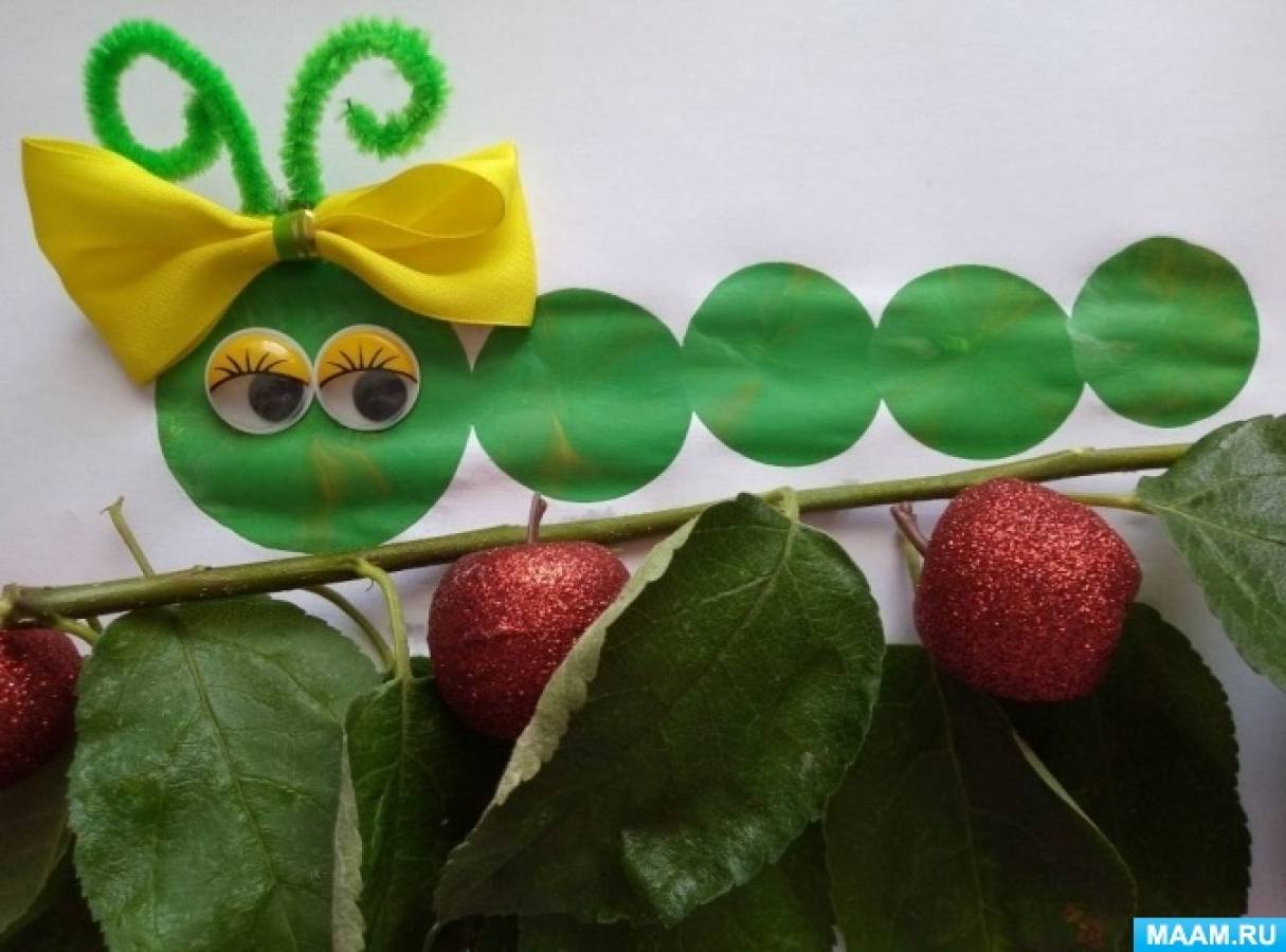 Мастер-класс «Зелёная гусеница» Нетрадиционная техника рисования отпечатком воздушного шарика для младших дошколят