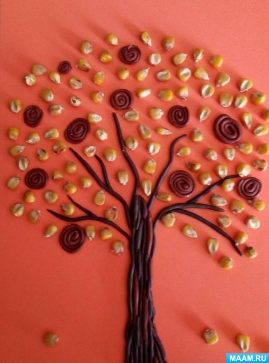 Мастер-класс по пластилинографии из жгутиков с использованием природного материала (кукурузы) «Осеннее дерево»