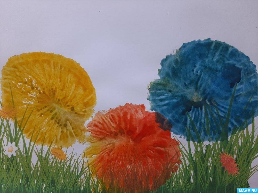 Конспект НОД по рисованию «Удивительные цветы» в технике «отпечаток полиэтиленовым пакетом»