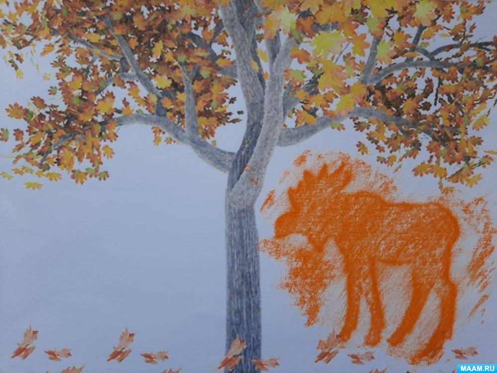 Конспект НОД по рисованию художественной пастелью «Дикие животные в осеннем лесу» в технике «фроттаж»