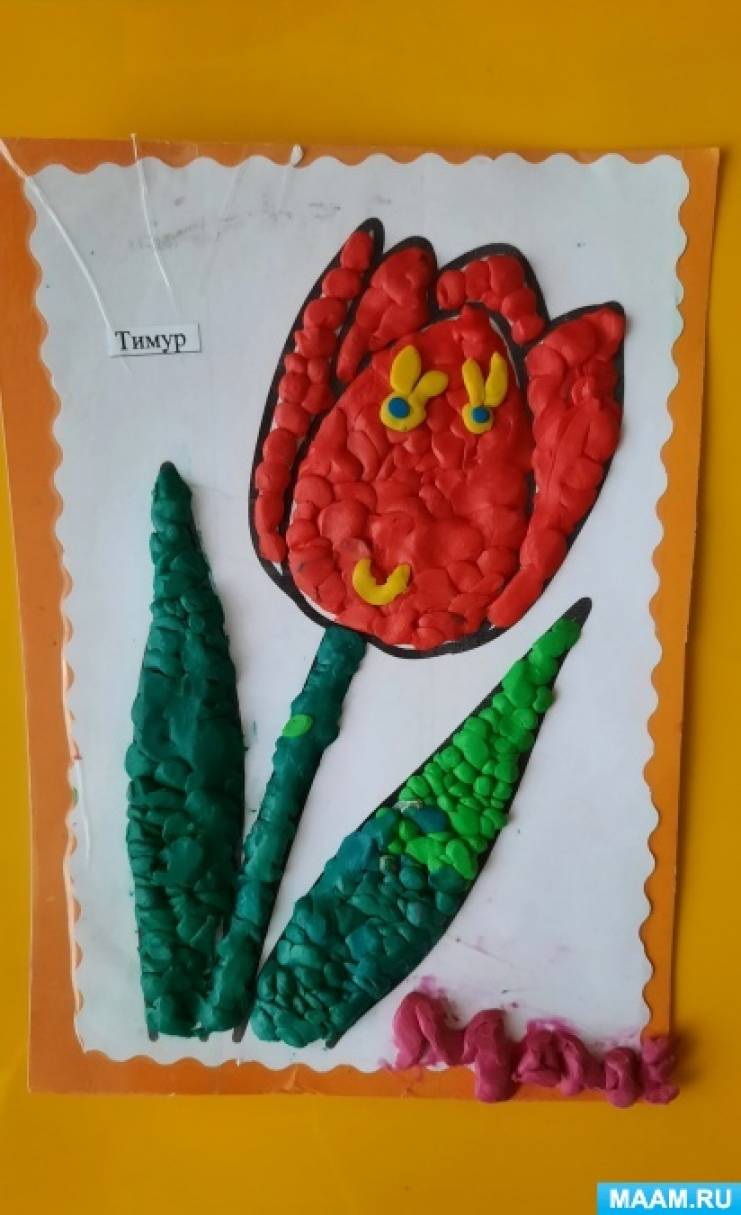 Фотоотчет «Удивительный тюльпан и подснежник для мам из пластилиновых ...