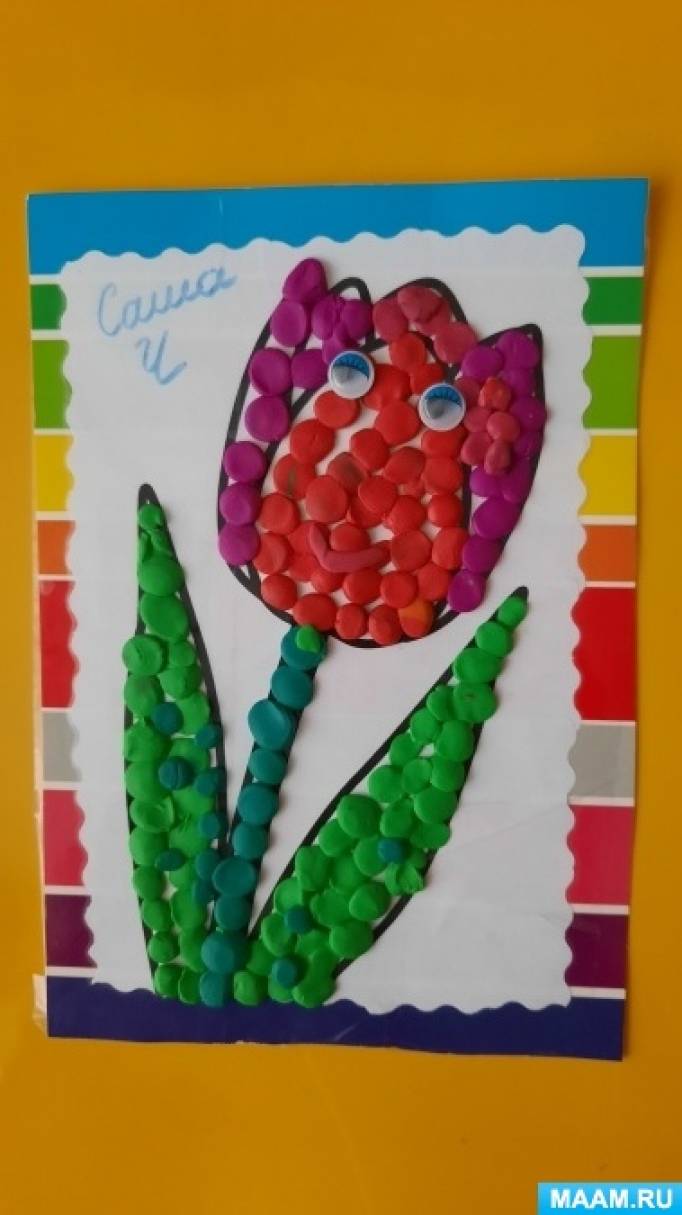 Фотоотчет «Удивительный тюльпан и подснежник для мам из пластилиновых ...