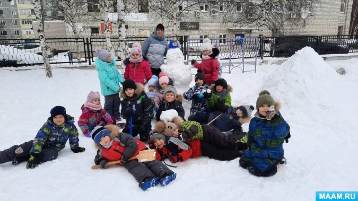 Конспект прогулки «Зима пришла — детям радость принесла! Как мы весело играем — снег в фигуры превращаем» с детьми 7 лет
