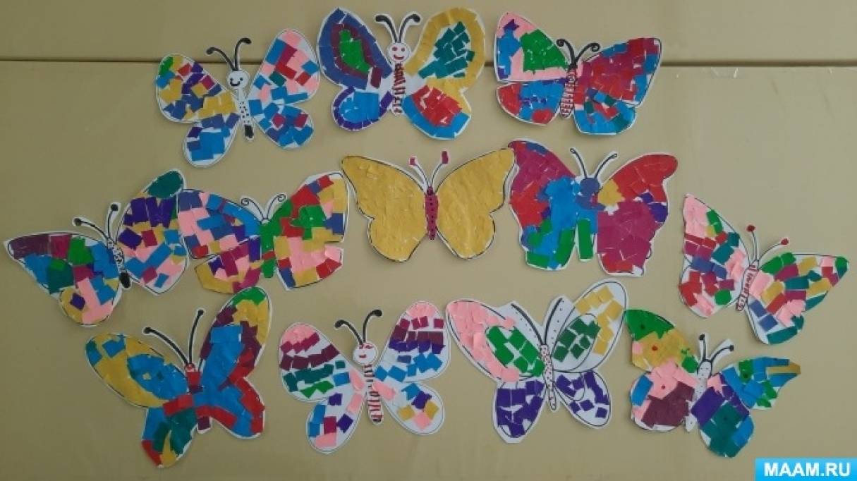 Конспект ОД по аппликации в технике обрывной мозаики «Летние нарядные платьица для бабочек» в подготовительной группе