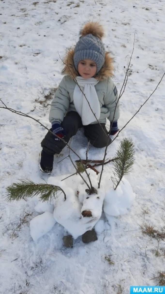 Консультация по экологии для родителей и воспитателей «Семейные прогулки в ноябре — снежные зверюшки во дворе»