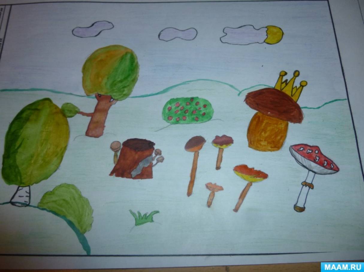 Конспект занятия путешествие в лес. Рисование грибы в лесу подготовительная группа. Рисование грибная Поляна подготовительная группа. Рисование на тему лес грибы в подготовительной группе карандашами. Рисование грибная Поляна старшая группа.