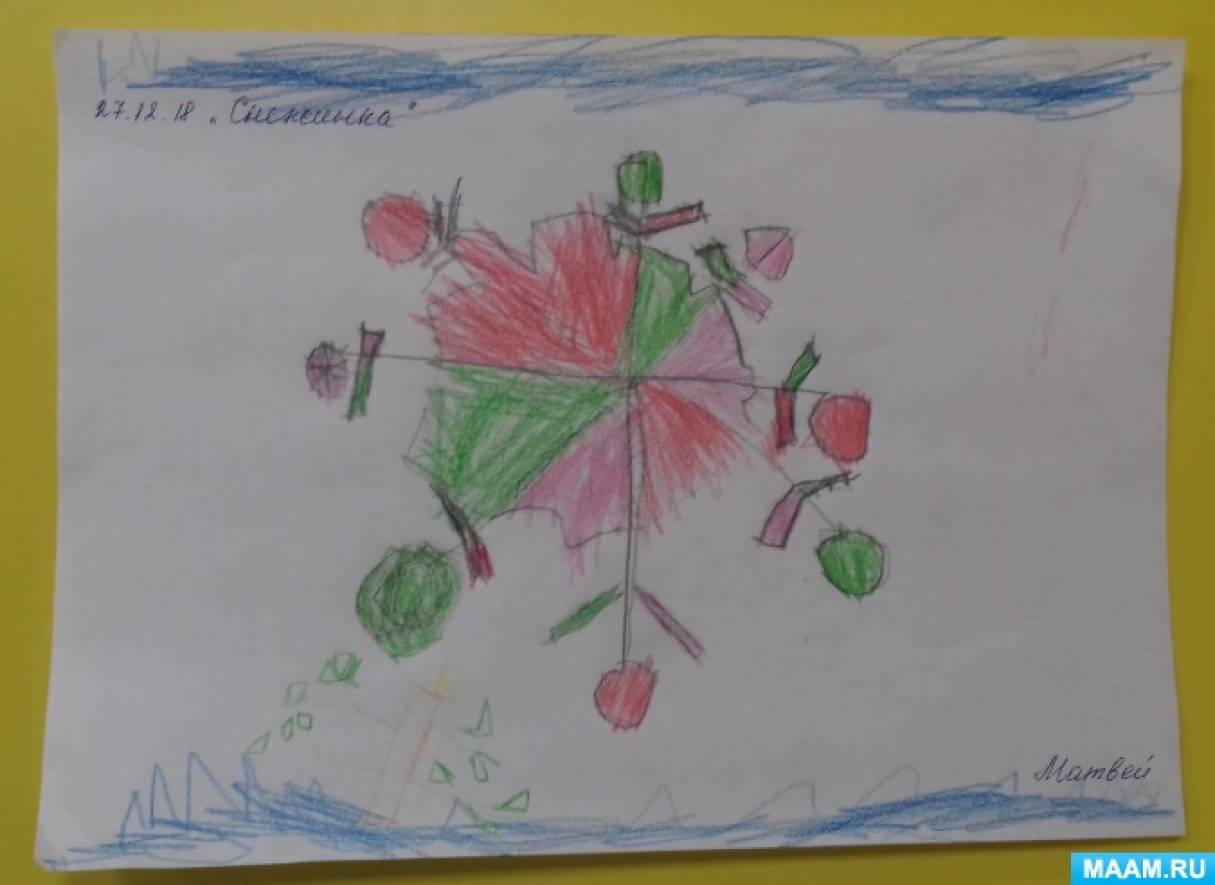 Фотоотчёт о занятии по рисованию с детьми 5–6 лет «Снежинка»
