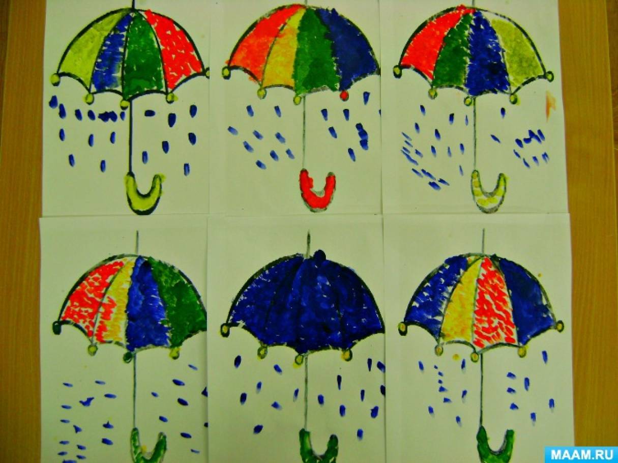 Зонтик младшая группа. Рисование в старшей группе. Рисование в младшей группе на тему зонтик. Рисование в старшей группе на тему зонтик. Аппликация цветные зонтики.