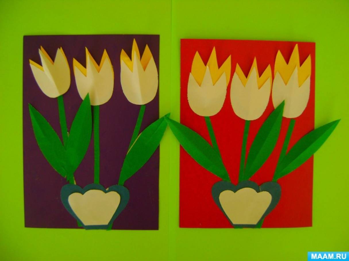 Аппликация в старшей группе открытка для мамы. Аппликация тюльпаны в подготовительной группе. Аппликация тюльпаны старшая группа. Аппликация тюльпаны для детей средней группы.