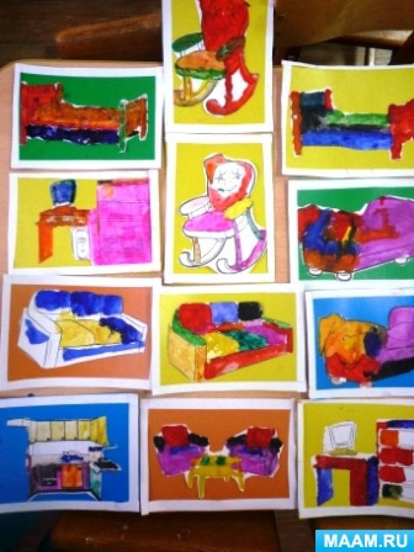 Рисование по шаблону «Мебель для дома» с детьми разновозрастной группы 4–6 лет