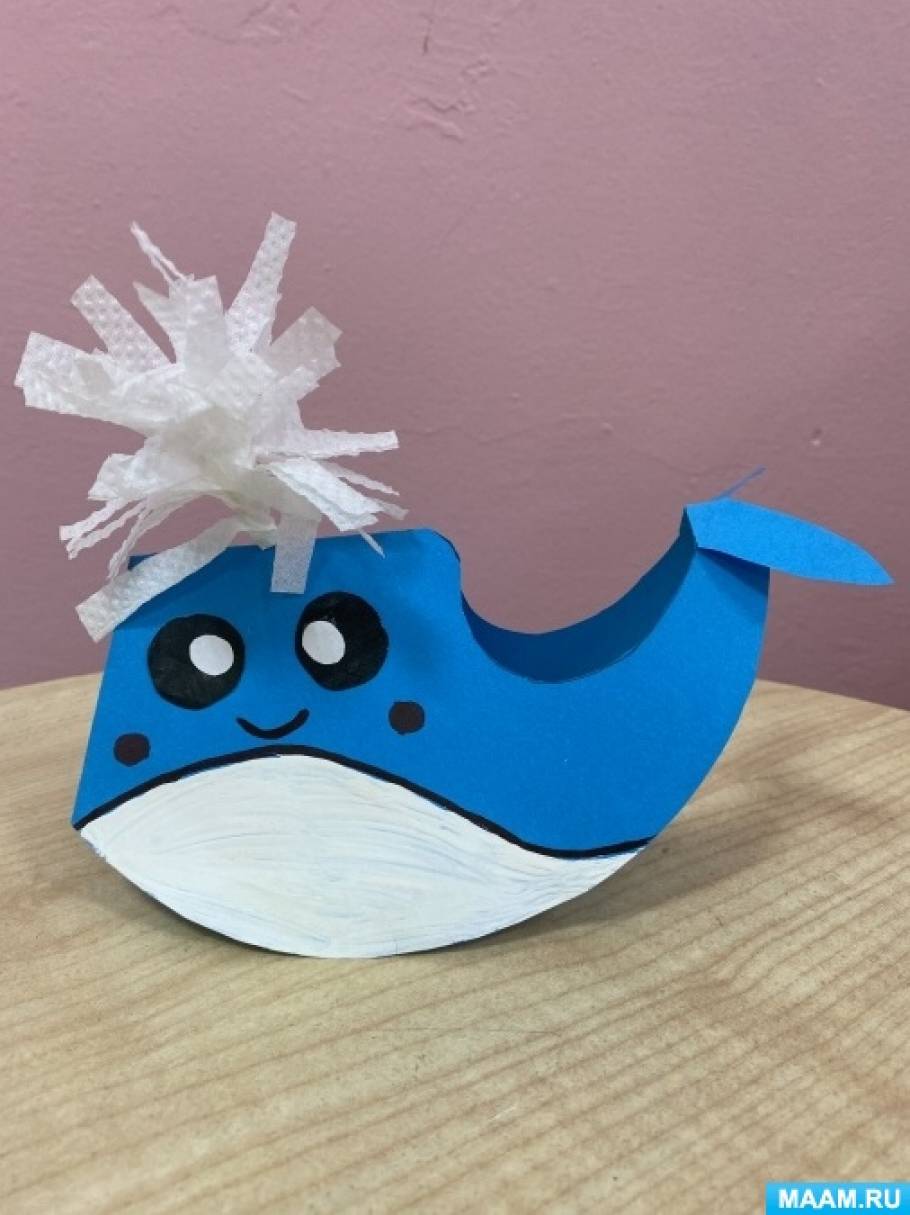 Детский мастер-класс по конструированию из бумаги движущейся игрушки «Синий кит» с элементами аппликации и рисования