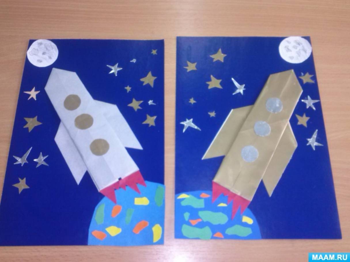 Оригами ко дню космонавтики в детском саду. Аппликация ко Дню космонавтики. Поделка ко Дню космонавтики.