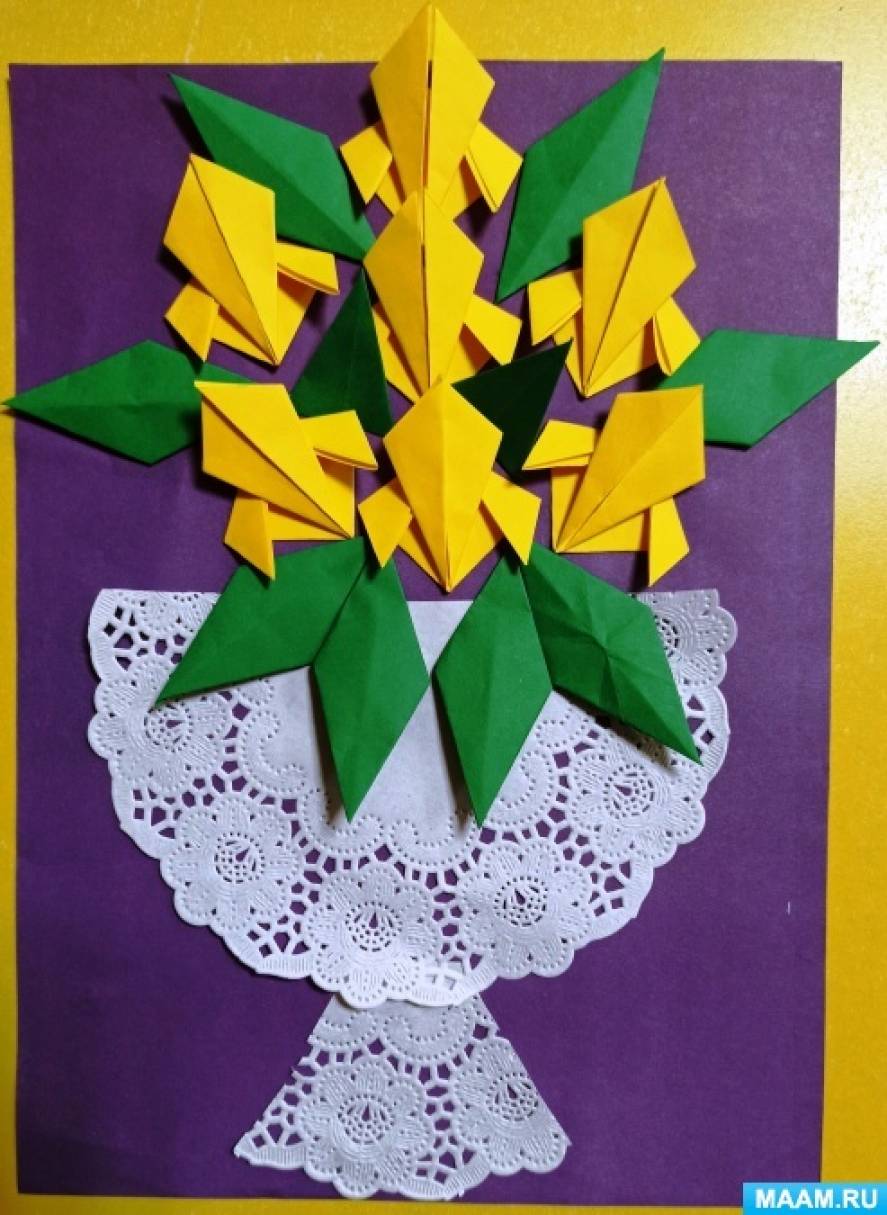 Букет цветов в технике оригами для детей от 6 лет. Мастер-класс с пошаговым фото
