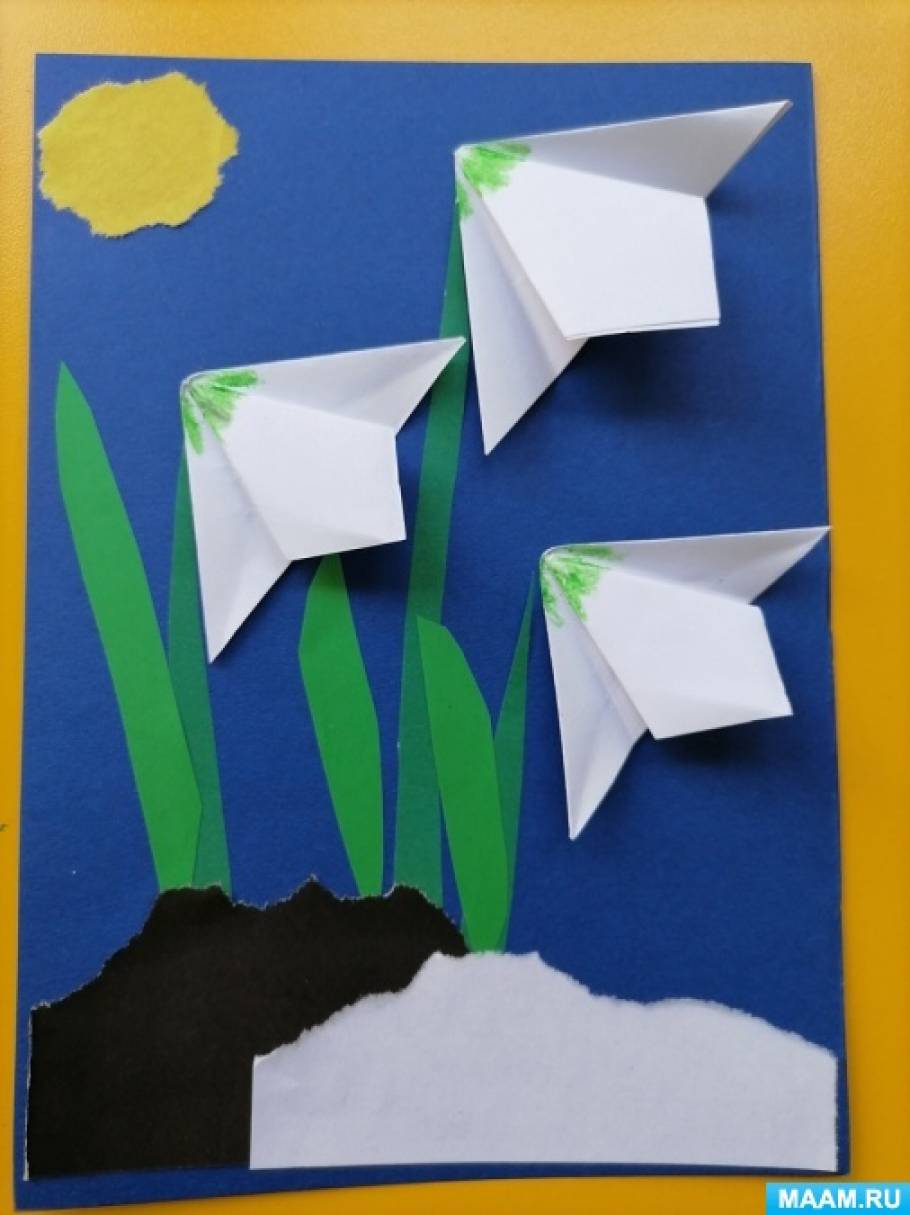 Конспект занятия по объемной аппликации с элементами оригами «Подснежник» в подготовительной к школе группе