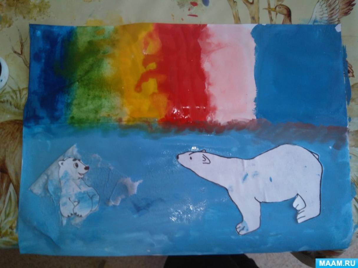 северное сияние нетрадиционная техника рисования. рисование методом тычка белый медведь и северное сияние. северное сияние нетрадиционное рисование. рисование с элементами аппликации белый медведь и северное сияние. северное сияние нетрадиционная техника рисования.