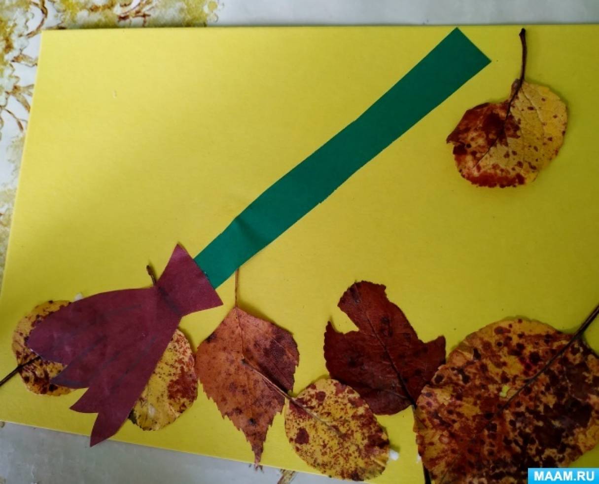 Конспект НОД по аппликации из осенних листьев «Мы метёлку в руки взяли, листья осенние убрали» в младшей группе