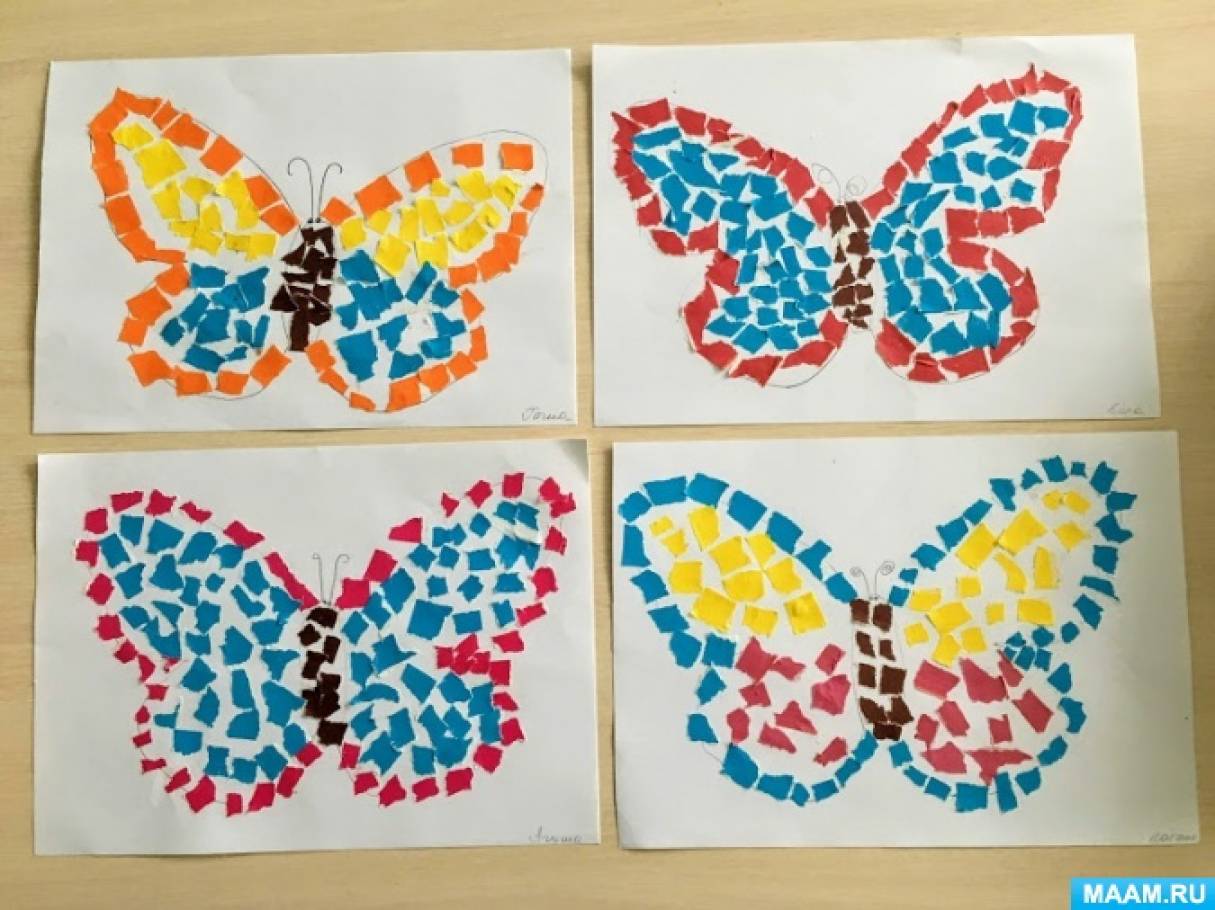 Занятие бабочки средняя группа. Обрывная мозаика бабочка. Обрывная аппликация бабочка. Аппликация из обрывной бумаги. Обрывная аппликация для дошкольников.