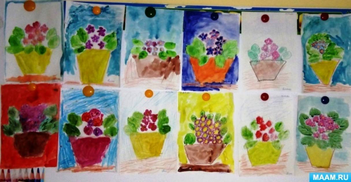 Рисование Фиалка В Горшке В Средней Группе